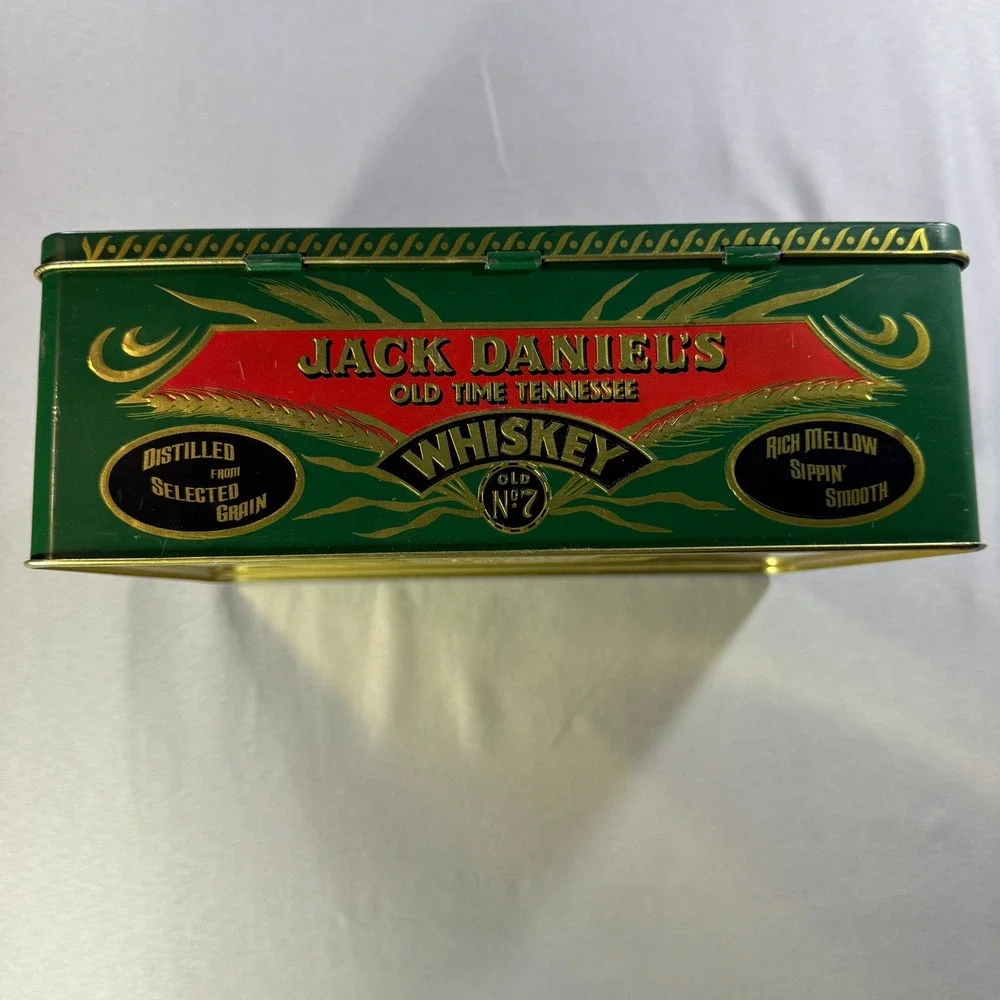 Vintage Jack Daniels Old No 7 Tennessee Whiskey Collectible Metal Tin Green Gold
